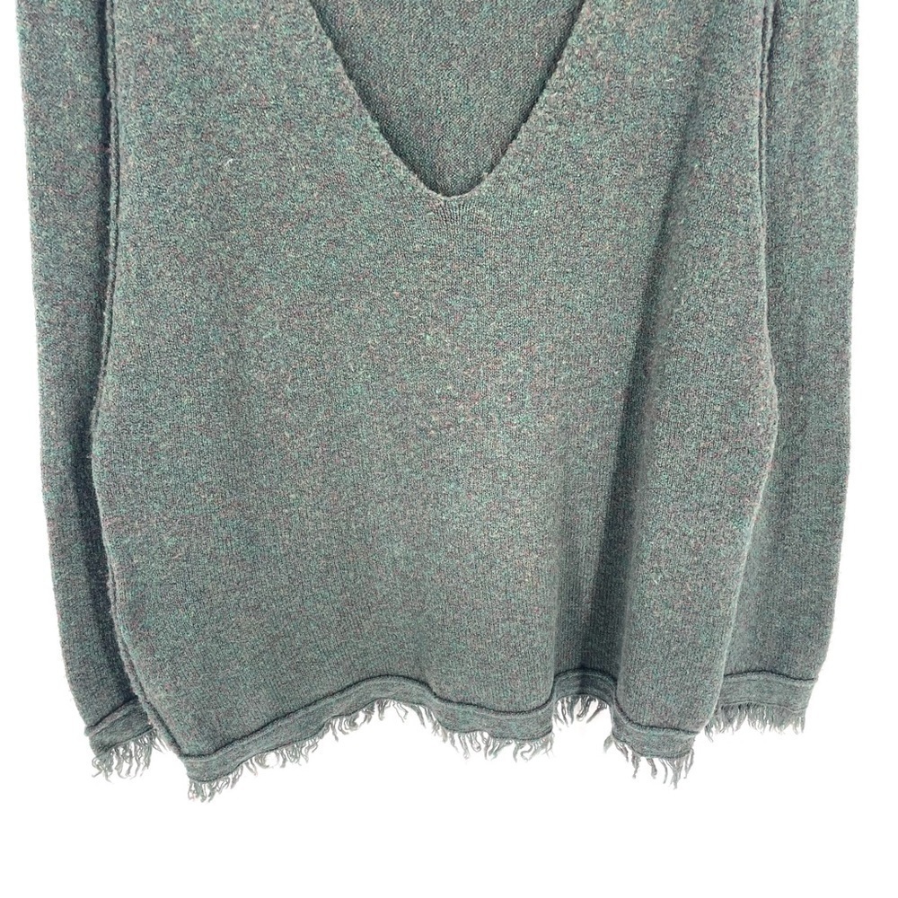 Free People Irresistible Wool Linen V-Neck Frayed Long Sleeve Sweater Green - Picture 5 of 9
